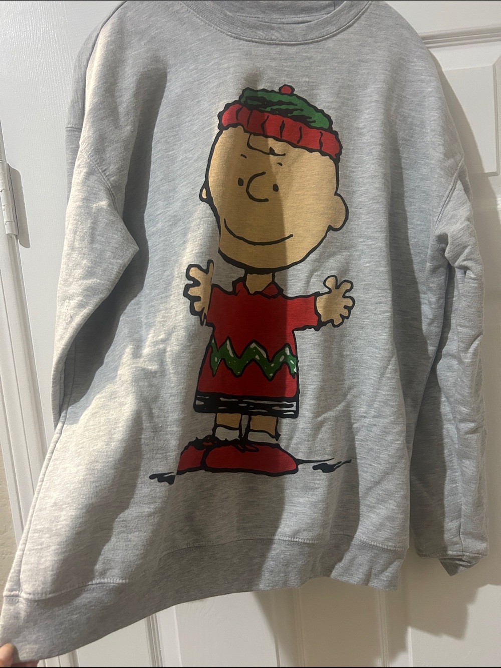 Peanuts Gray Crewneck Sweatshirt with Charlie Brown Graphic